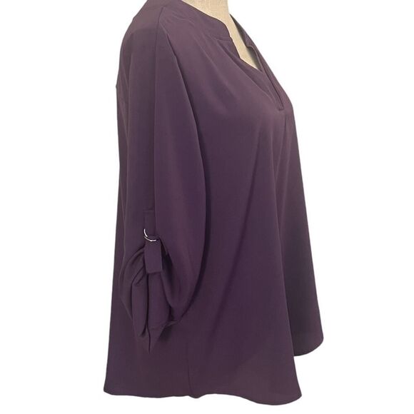 XL Purple Pullover Blouse with 3/4 Roll Tab Sleeves - Roswear, Excellent - Picture 4 of 5